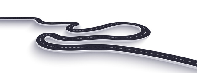 3d winding road on a white isolated background. Road way location infographic template, simple curved road vector illustration