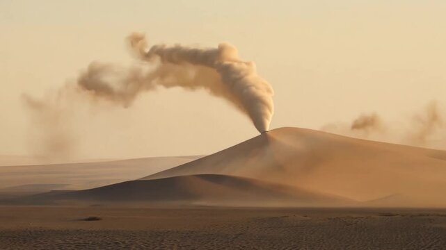 This dust devil forms in a sandy desert landscape. Natural phenomena