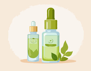 Natural organic serum in a bottle flat vector illustration
