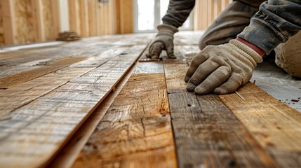 Hands Installing Reclaimed Wood Flooring