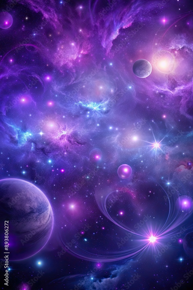 Sticker Mystical galaxy with swirling purple and blue hues.