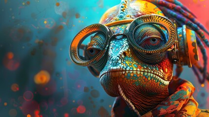 Fototapeta premium Chameleon in Cyber Glasses