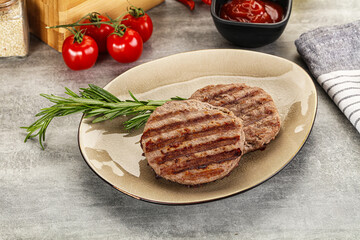 Grilled two beef burger cutlet