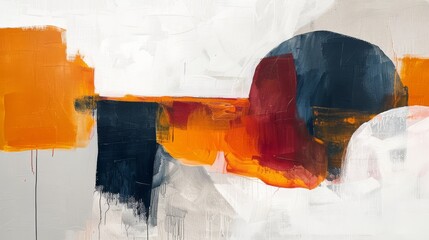 Abstract Painting With Bold Strokes of Orange Red and Blue