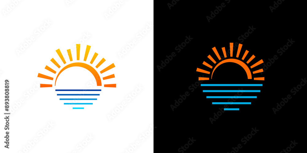 Wall mural Sun water sea circle icon logo line coast sunset logo vector