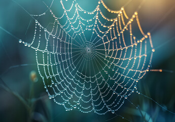 Spider web with water droplets on it