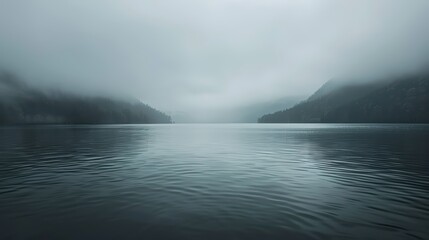 Naklejka premium A soothing image of a quiet lakeside view in the rain