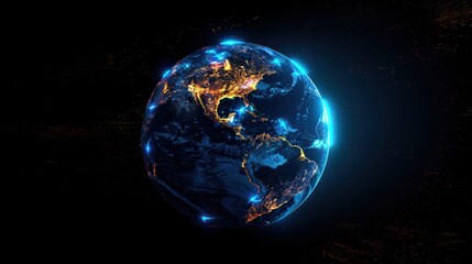 Naklejka premium Earth at Night with Glowing Lines and City Lights