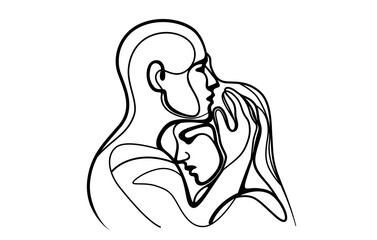 Vector illustration of two people silhouette. Man and woman. Hand drawn in a continuous line style. For themes of love, compassion, and connection, mental health 