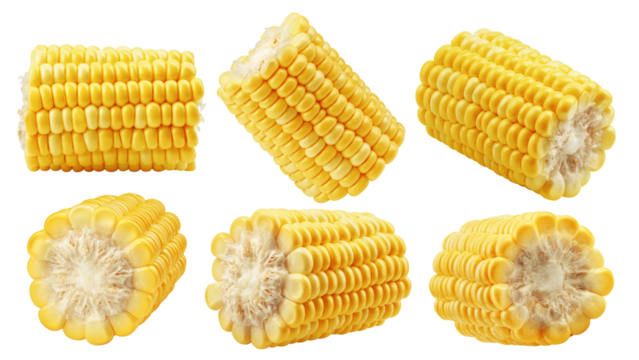 Corn ear isolated on white background, full depth of field