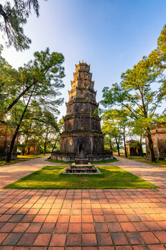 Thien Mu pagoda from above in Hue, Vietnam. Beautiful place and attract many tourists.