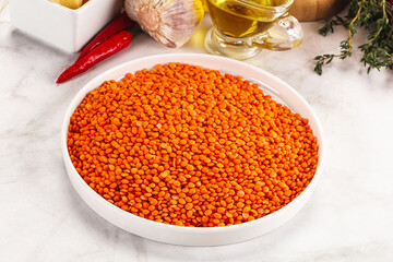 Raw red lentil for cooking