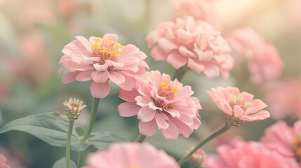Obraz premium Soft focused pink Zinnia angustifolia flowers with delicate beauty and pastel colors