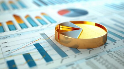 Business growth with 3D pie charts and financial symbols