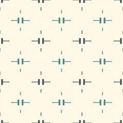 Seamless surface pattern with strokes. Broken horizontal lines. Dashes motif. Repeated rectangle blocks. Simple geometric ornament. Hatched wallpaper. Modern abstract background with stitches. Vector