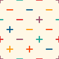 Obraz premium Modern minimalist abstract background. Seamless pattern with bright crosses. Repeated pluses motif. Simple geometric ornament. Childrens wallpaper. Digital paper, textile print, page fill. Vector