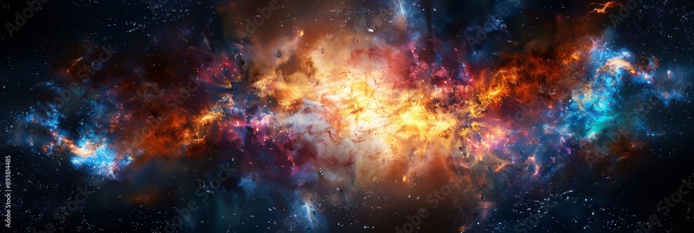 Canvas Prints Cosmic Symphony of Colors in Deep Space - A vibrant celestial scene illustrating the beauty of the cosmos with swirling galaxies, luminous stars, and radiant colors symbolizing infinity, exploration, 