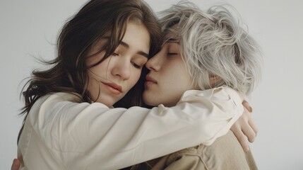 The tender couple embrace.