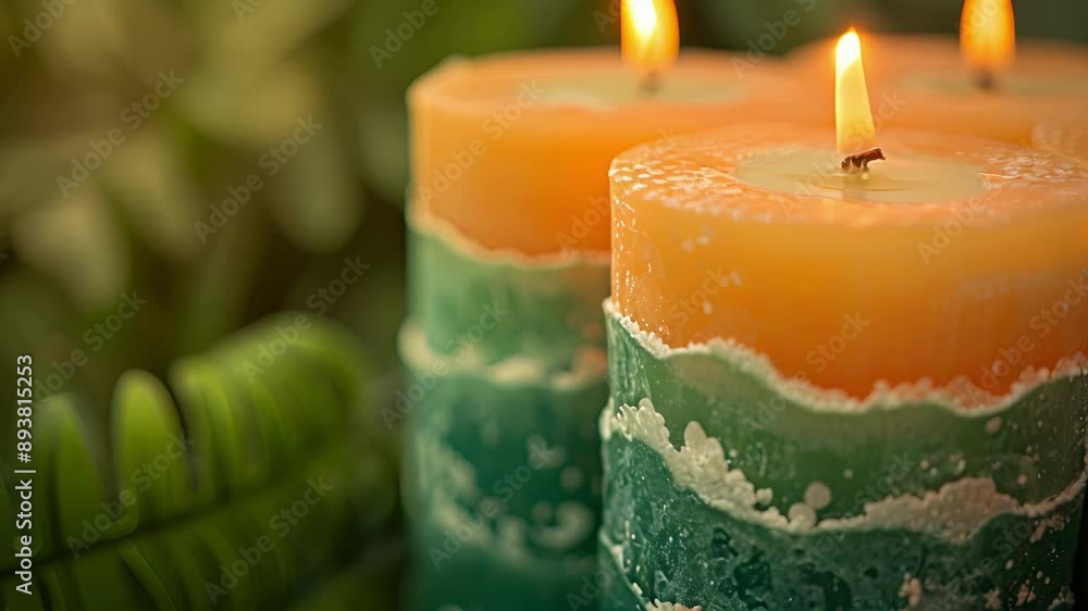Poster a closeup of a handdipped pillar candle giving a glimpse of the layers of beeswax bayberry wax and e