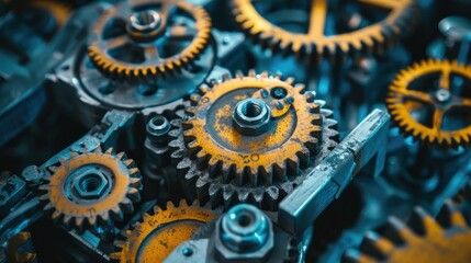 Close-up of gears and cogs in motion