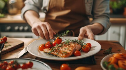 The chef preparing salmon