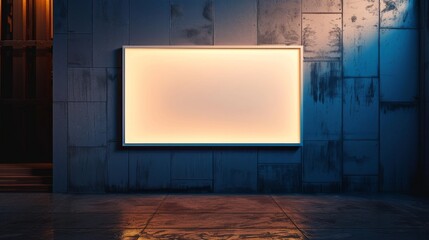 A Glowing Square Sign on a Distressed Concrete Wall
