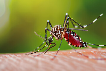 Fototapeta premium Mosquito sucking blood on skin. World Mosquito Day, observed annually on 20 August