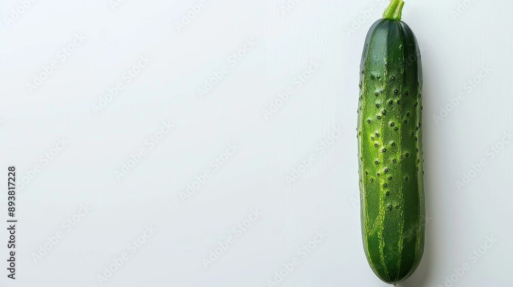 Poster fresh cucumber alone on white background with text area