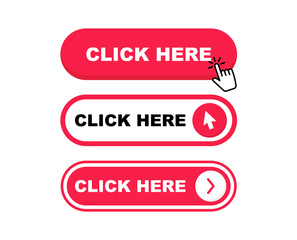 Click Here Button with pointer clicking. Web button set. Click button. Clicking the icon. Action button click here with click cursor. Vector illustration.