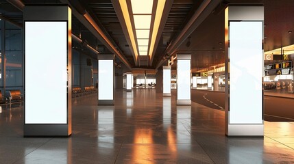 A blank vertical billboard in the Corridor of the Airport Terminal