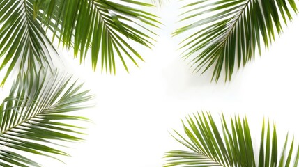 Fototapeta premium Tropical palm leaf on white, with clipping path and copy space.