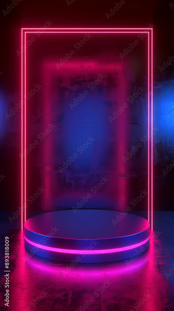 Poster a vibrant neon stage with glowing edges, creating a captivating atmosphere for performances and visu