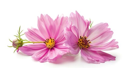 Pink Cosmos Flower on White Background with Deep Focus and Close up View