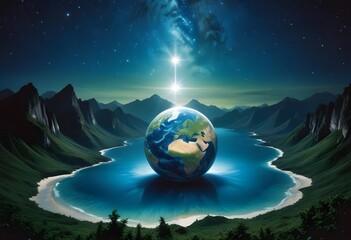 Earth as a giant teardrop floating in space, water saving concept
