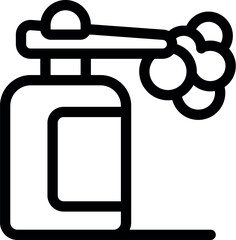 Simple, bold line icon of a spray bottle releasing cleaning product, perfect for representing cleaning and disinfection