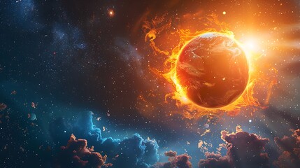 Burning Planet in a Starry Sky