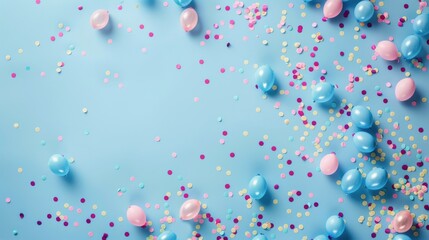 Pink Petals and Glitter on Blue Background