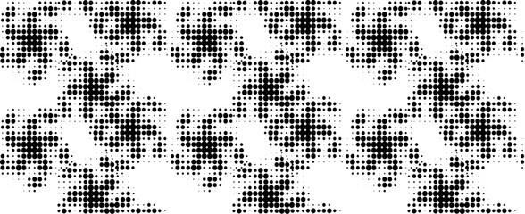Seamless pattern of speckled pinwheels. Monochrome on transparent background. Vector.