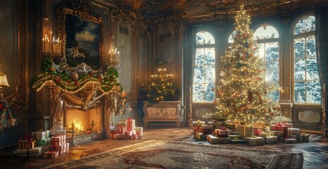 Decorated Christmas Tree in a Classic Mansion