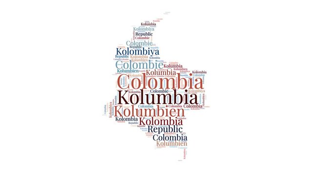 Colombia shape words animation. Colombia boundary filled with country names animated. Country opening, intro, presentation video.