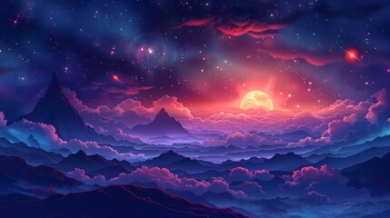 A Majestic Moon Rises Over a Sea of Clouds and Mountain Ranges