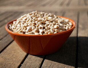Closeup shot of sunflower seeds in a bowl
