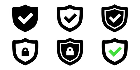 Shield icon set. Shield check icon set.
