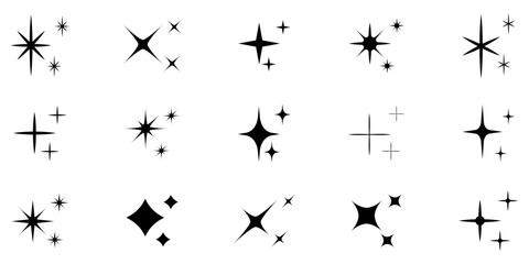 Shine set. Shine icon. Silhouette style.