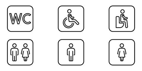 Toilet sign set. Line style.