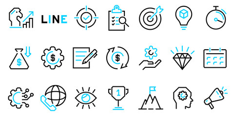 Business and strategy icon set. Linear style.