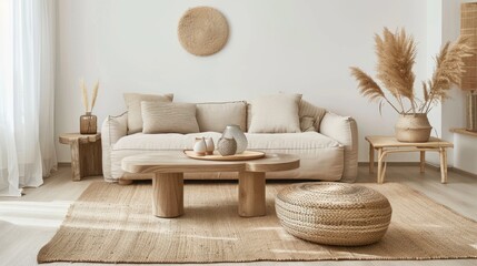 Minimalist Living Room Decor with Neutral Tones and Natural Elements