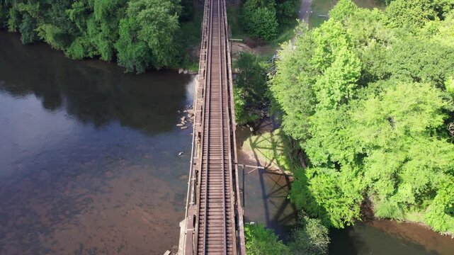 Railroad trestle spans Catawba River in Rock Hill, South Carolina
