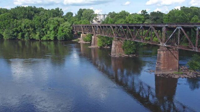 Railroad trestle spans Catawba River in Rock Hill, South Carolina
