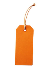 An orange label tag with a string, perfect for branding, pricing, or identification in various applications. Isolated on transparent background, png.